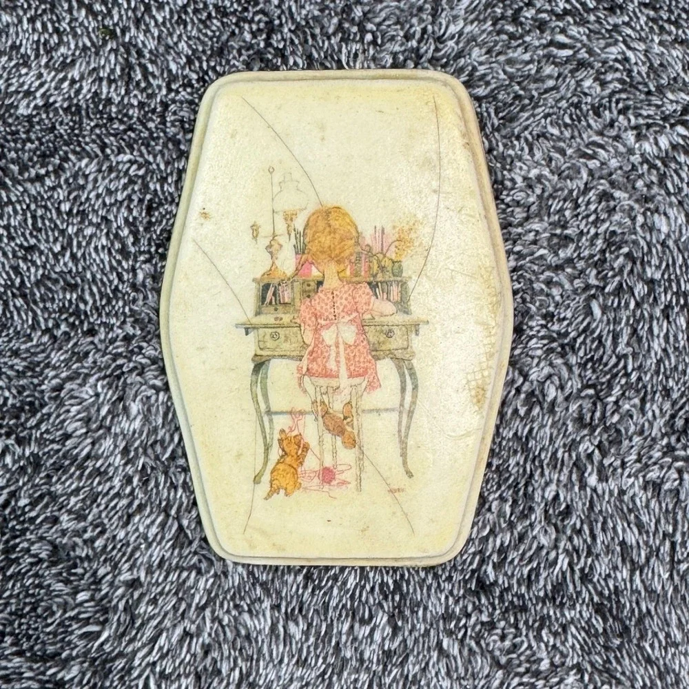 Vintage LG Logan American Greetings Wall Plaque Girl at Desk Cat Retro 70s Art